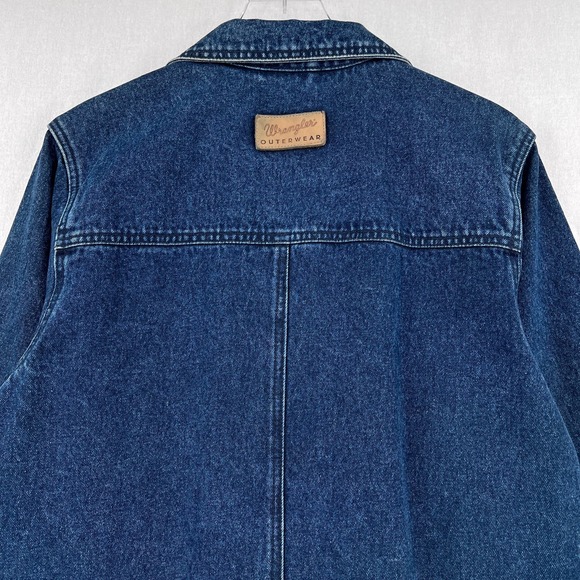 WRANGLER Vintage Denim Coat Mens Medium Blue Button Front Full Length Unisex - Picture 4 of 16
